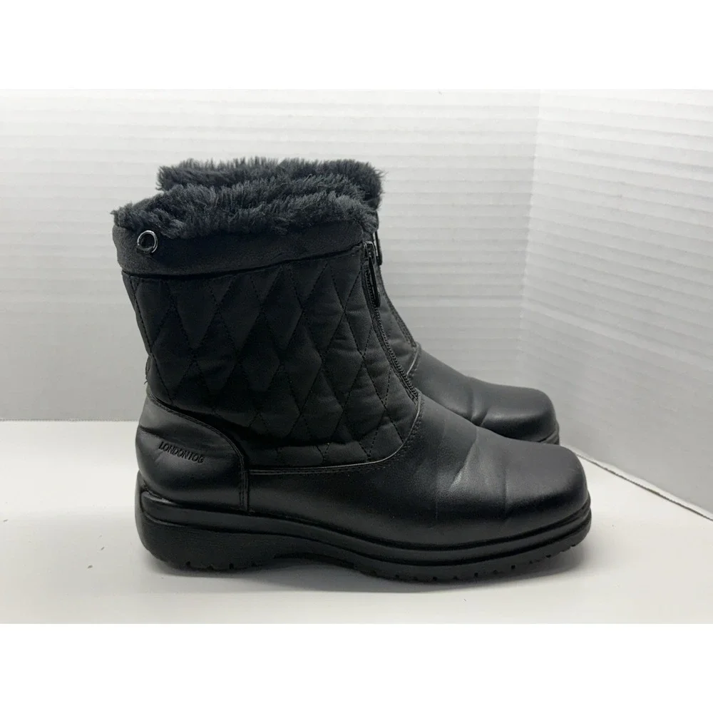 London‎ Fog Weatherproof Women's Sz 6M Erica Black Winter Snow Boots W/Faux Fur